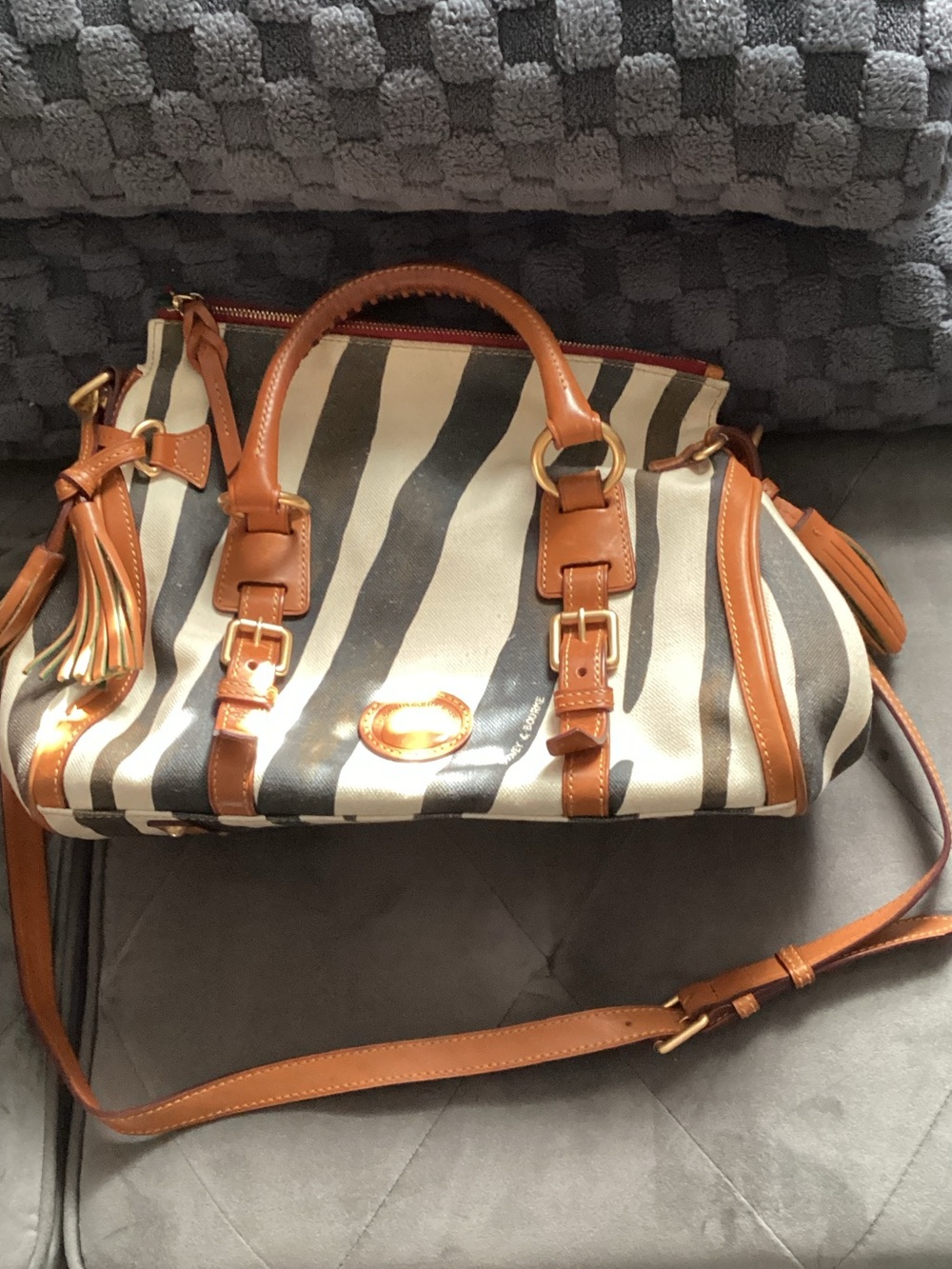 Dooney & Bourke Brown and Cream Zebra-Striped Satchel